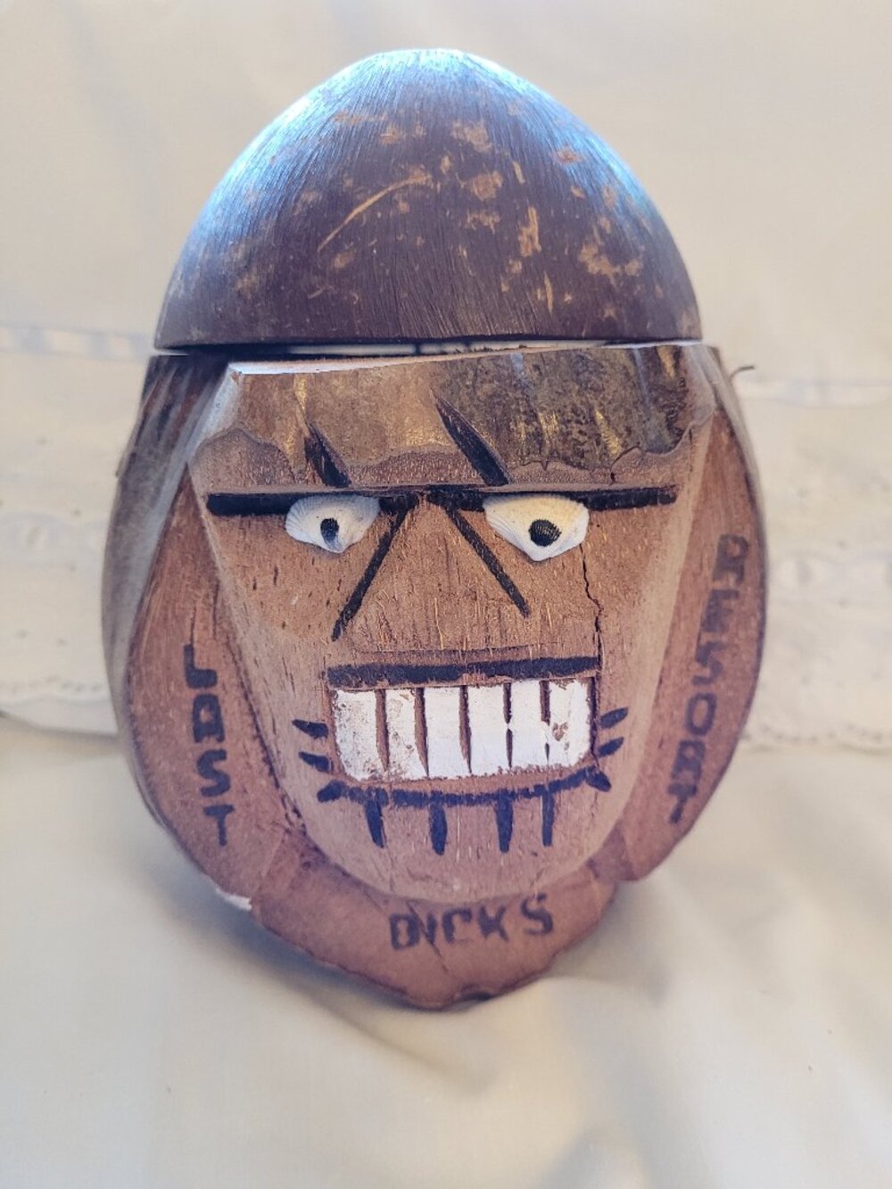 Coconut Head Souvenir Cup Coin Bank Philippines Hand Carved Dicks Last Resort